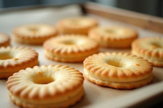 Biscuits ladyfinger fraîchement cuits sur une plaque en papier cuisson