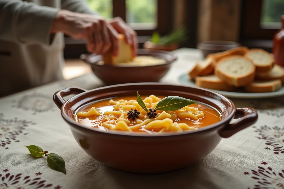 Bol de vermicelli garni de feuilles de laurier et clous de girofle