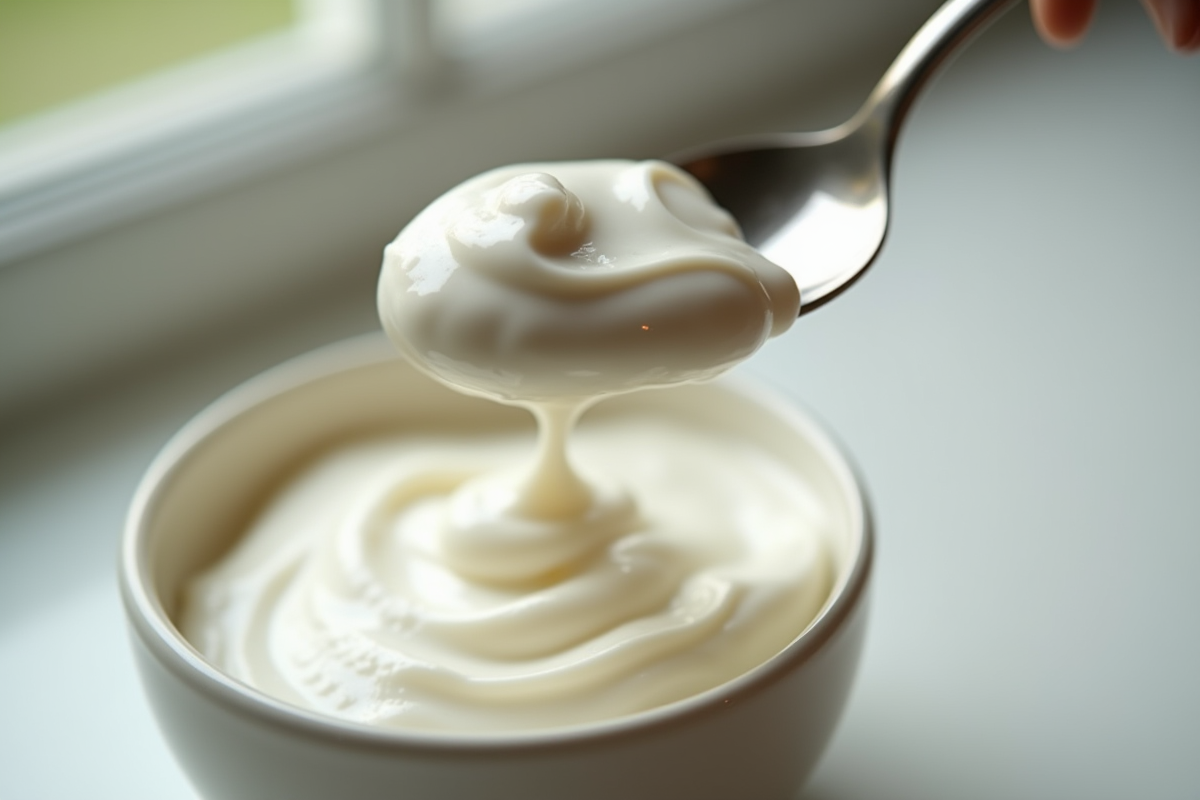 Coup de cuiller soulevant creme chantilly dense et soyeuse