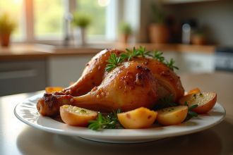 Cuisses de canard dorées et juteuses sur une assiette