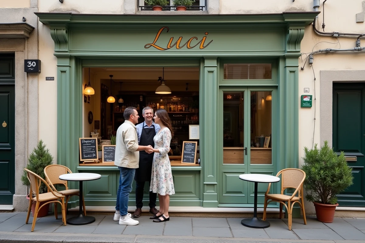 Façade chaleureuse du restaurant Luci à Argenteuil avec terrasse de rue et accueil convivial