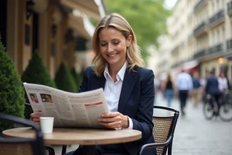 Femme d'âge moyen dans un café parisien élégant