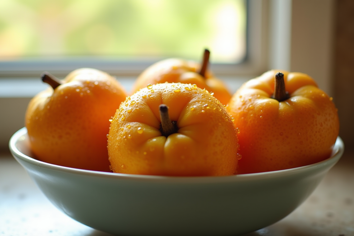 Fruits en forme de L lavés dans un bol près d