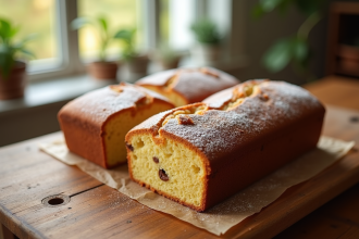 Gâteau au café frais sur une table en bois lumière matinale