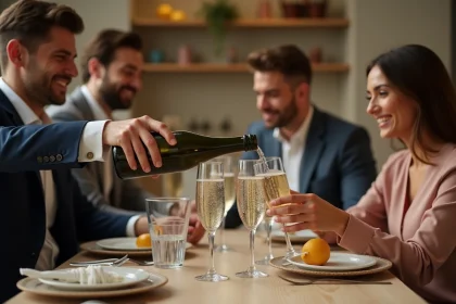 Bouteille de champagne avec verres prêts pour un événement festif