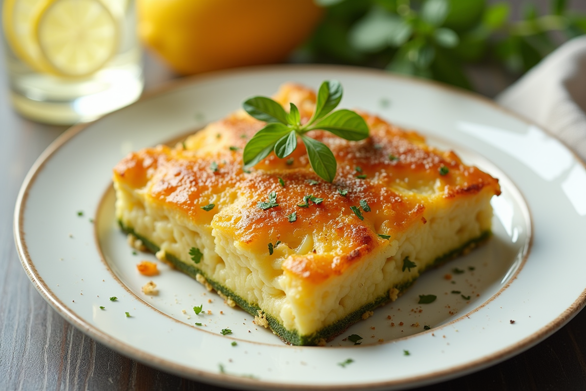 Gratin de zucchini et pommes de terre sur une assiette blanche