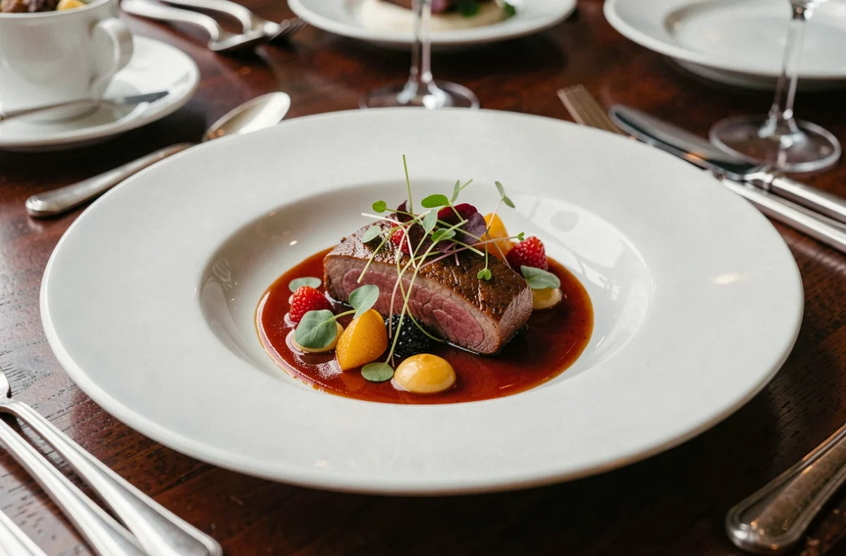 Assiette gastronomique finement dressée à La Grande Maison de Pierre Gagnaire à Bordeaux