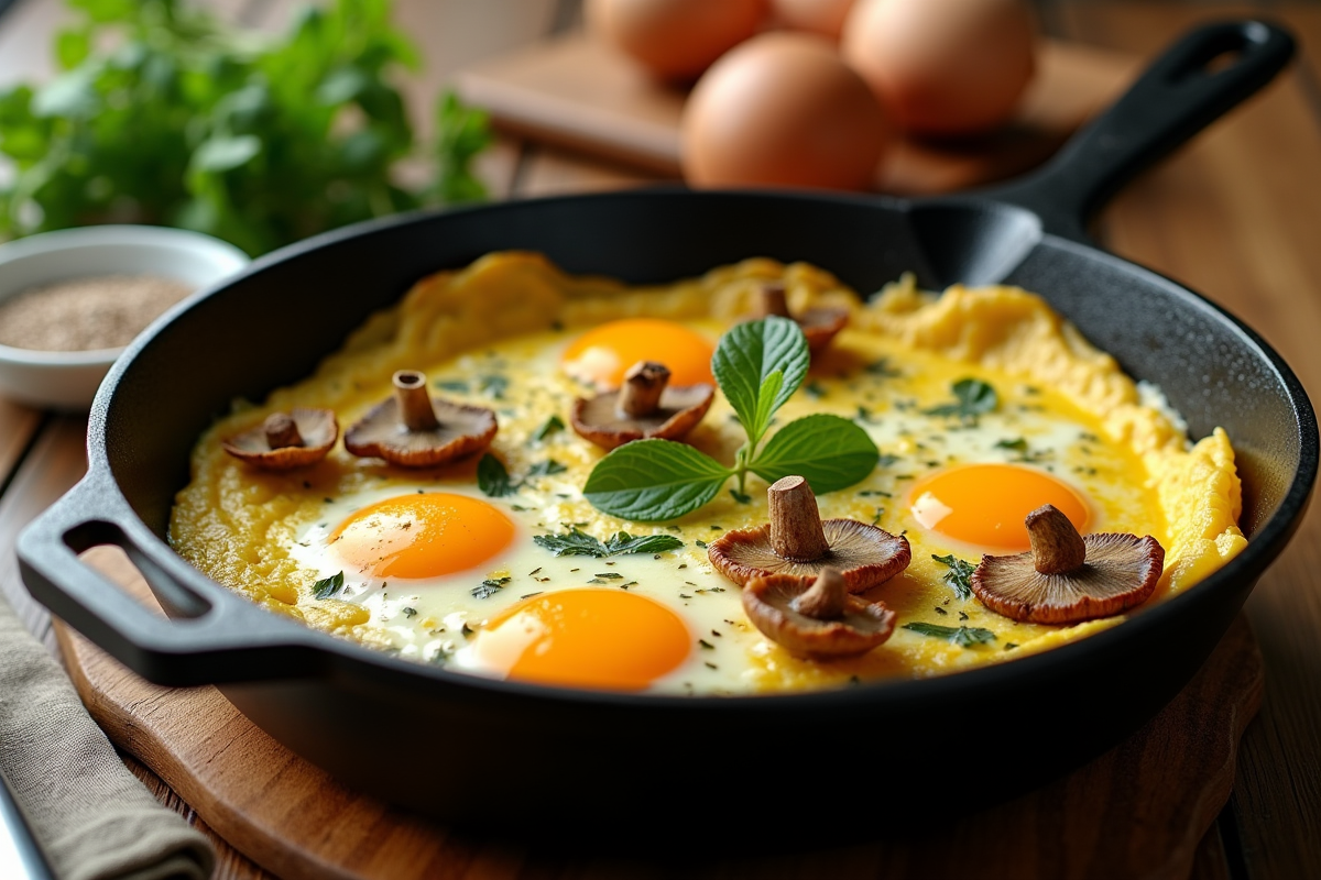 Omelette rustique aux girolles et herbes fraîches