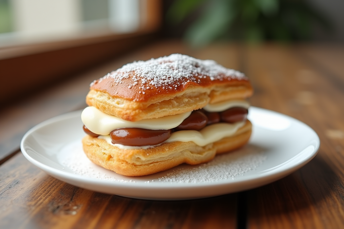 Un ParisBrest sur une assiette en céramique blanche