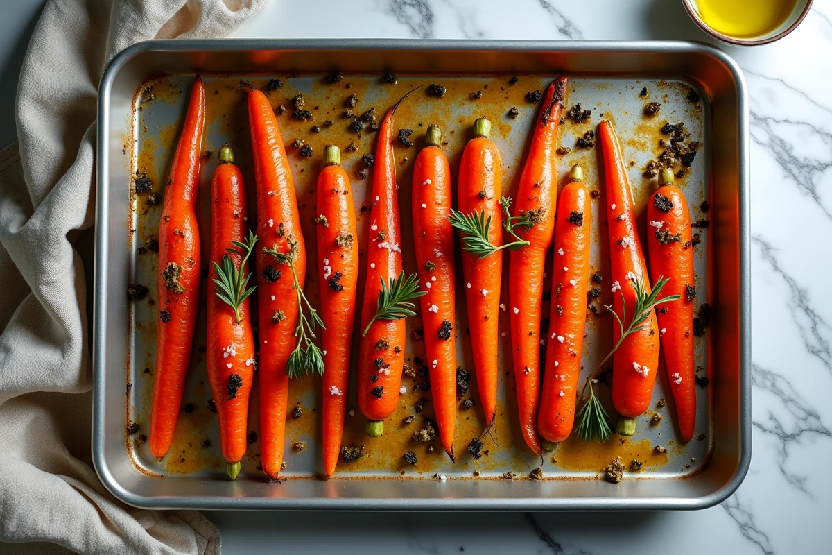 Plateau de carottes rôties garnies d
