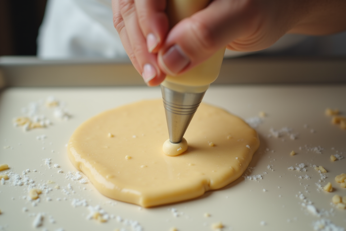 Mains remplissant une poche à douille pour choux