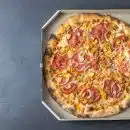 pizza on white cardboard box