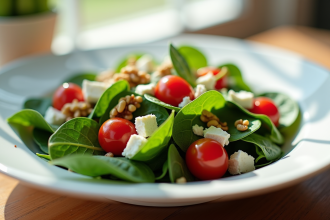 Salade d'épinards frais avec feta et tomates cerises