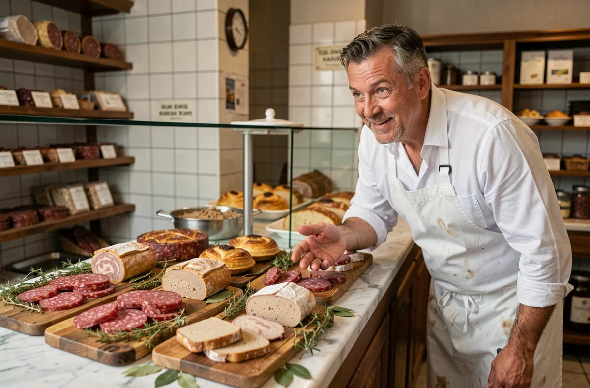 Comptoir de charcuterie artisanale et spécialités traiteur de Traiteur Mazal dans sa boutique de Romagnat